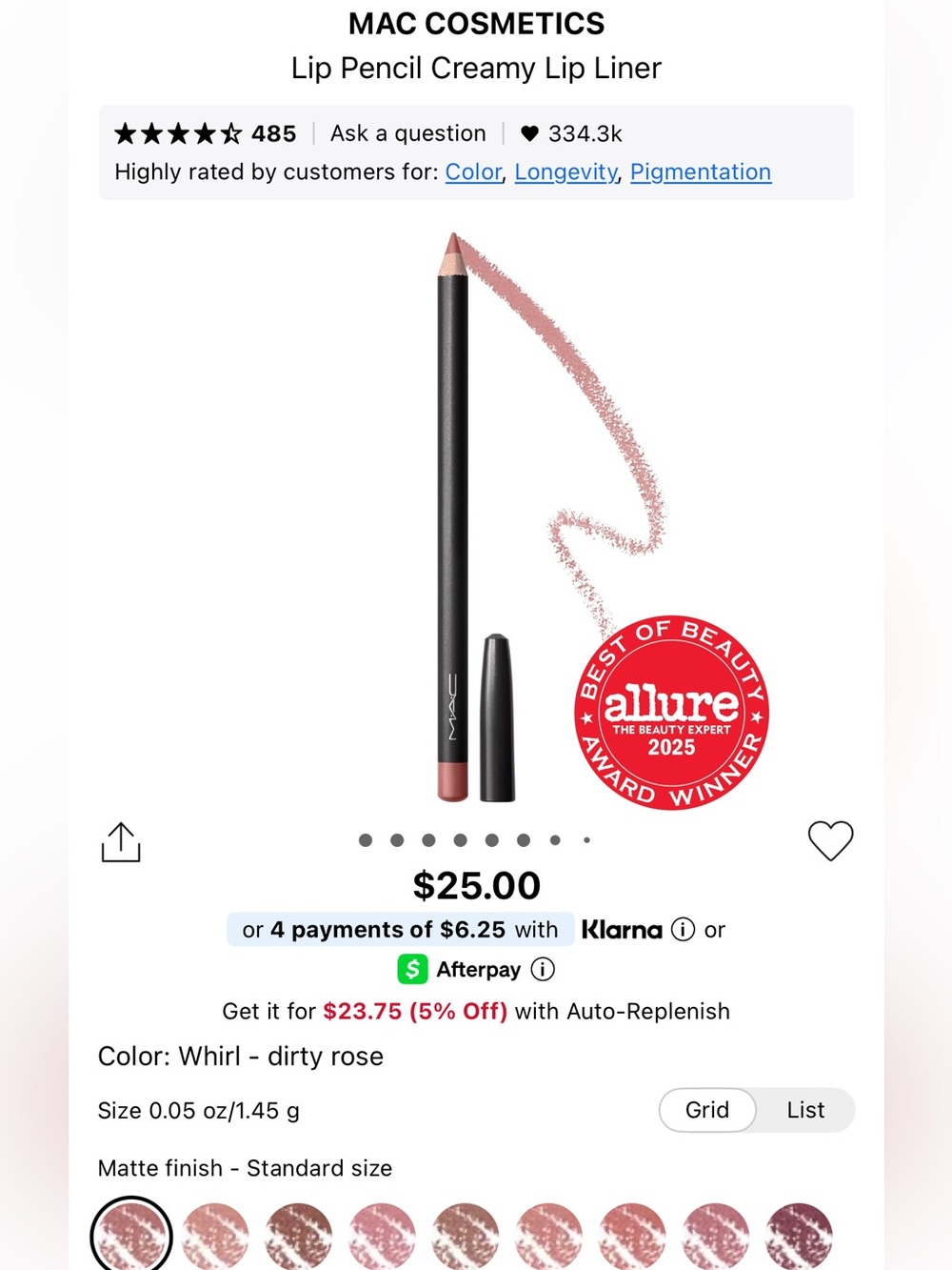 MAC Cosmetics Lip Pencil Creamy Lip Liner — Whirl (Dirty Rose)